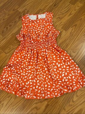 Orange Printed Smocked Waist Dress